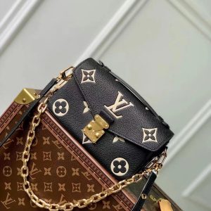 Black Leather Satchel Bag with Gold Clasp